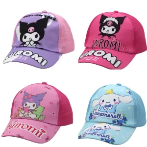 Sanrio Semi Grid Baseball Cap New Kuromi Cinnamoroll My Melody Cap For Children Kawaii Cartoon Cap For Boys And Girls Gifts
